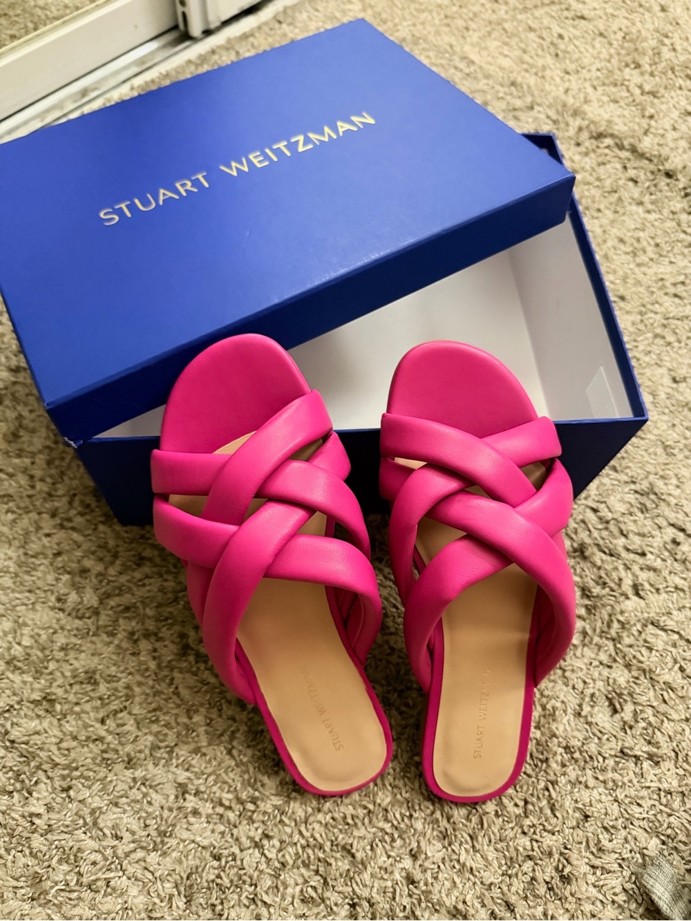 Stuart Weitzman Hot Pink Braided Slide Mules (have a defect, read description)